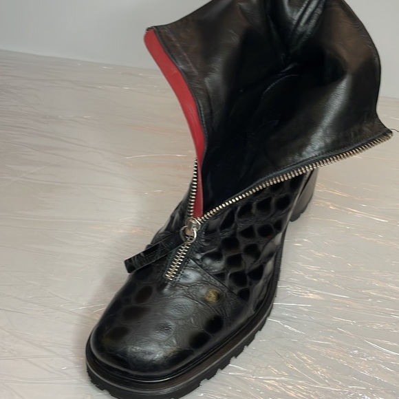 Halmanera Italian Leather Boots Chunk Lug Sole Front Zip Ankle Mid - Picture 15 of 16